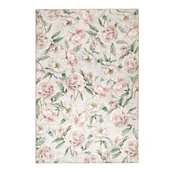 Tapis à Fleurs Pivoines Roses Lavable