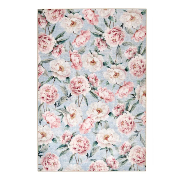 Tapis à Fleurs Pivoines Bleues Lavable